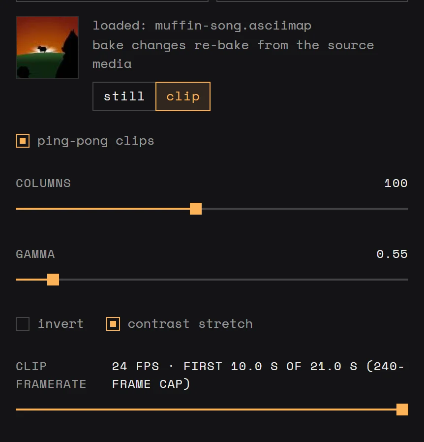The mapper's source block with the clip picked, ping-pong on, and the clip framerate.